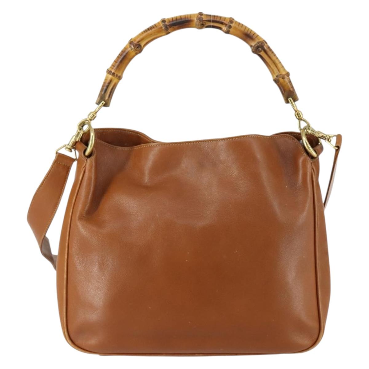 GUCCI Bamboo Shoulder Bag Leather 2way Brown Gold 001 0166 1638 Auth 151675