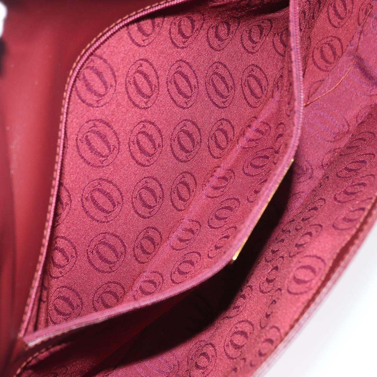 CARTIER Must Line Clutch Bag Leather Bordeaux Gold Auth 151676