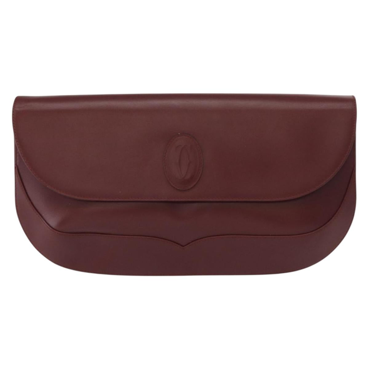 CARTIER Must Line Clutch Bag Leather Bordeaux Gold Auth 151676
