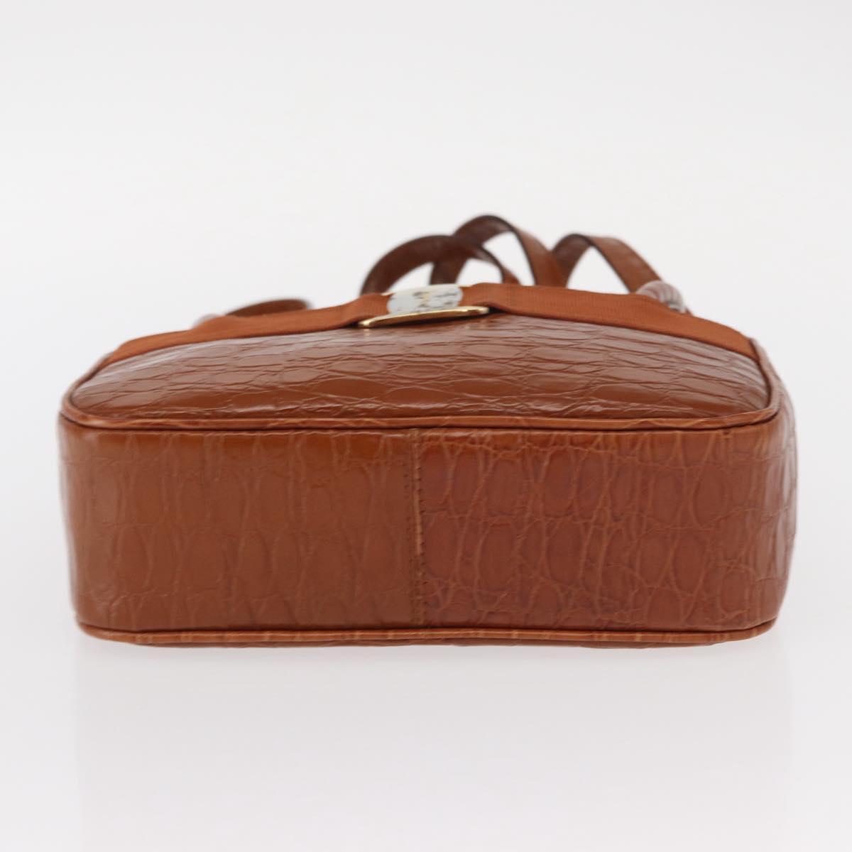 Salvatore Ferragamo Vala Hand Bag Leather 2way Brown Gold Auth 151678