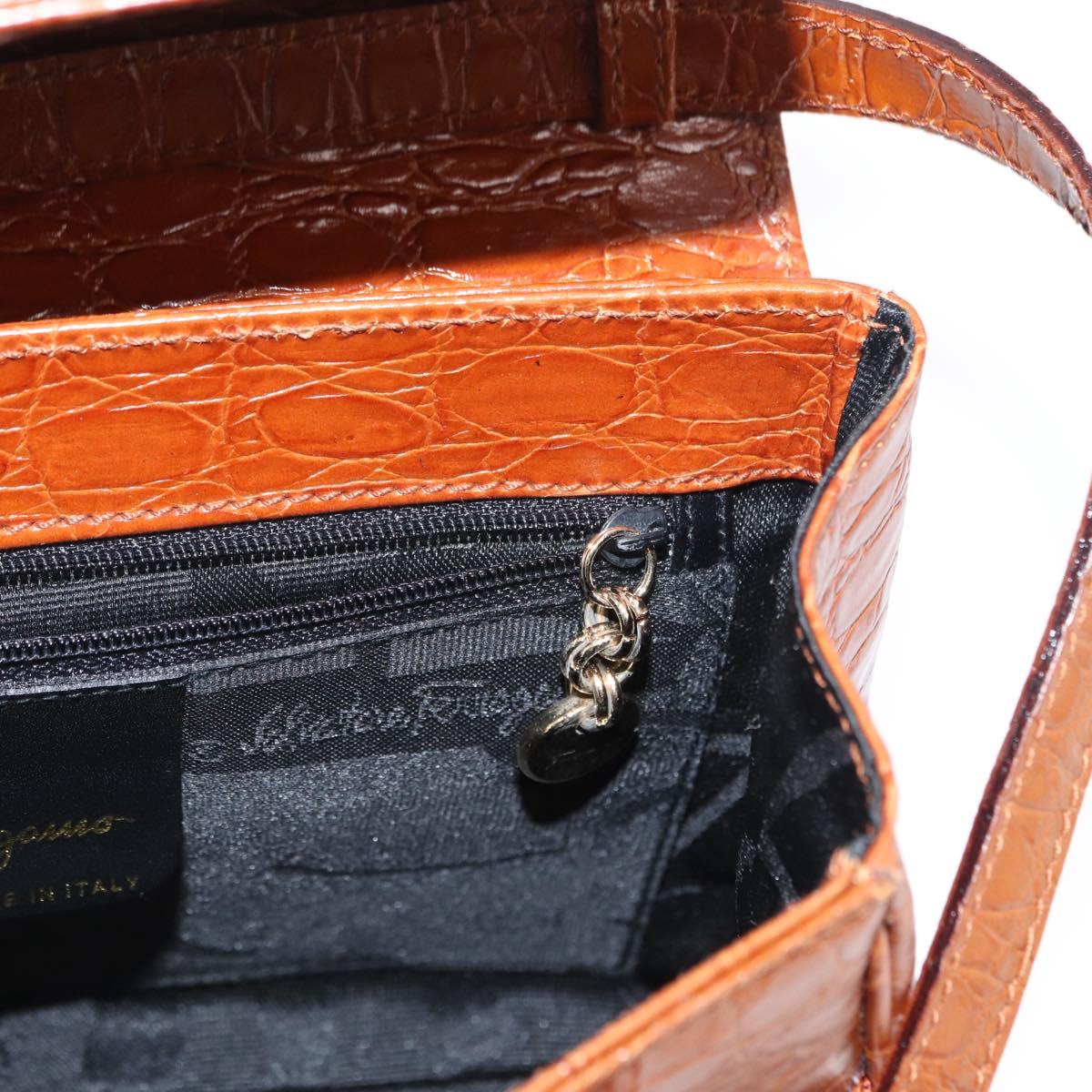 Salvatore Ferragamo Vala Hand Bag Leather 2way Brown Gold Auth 151678