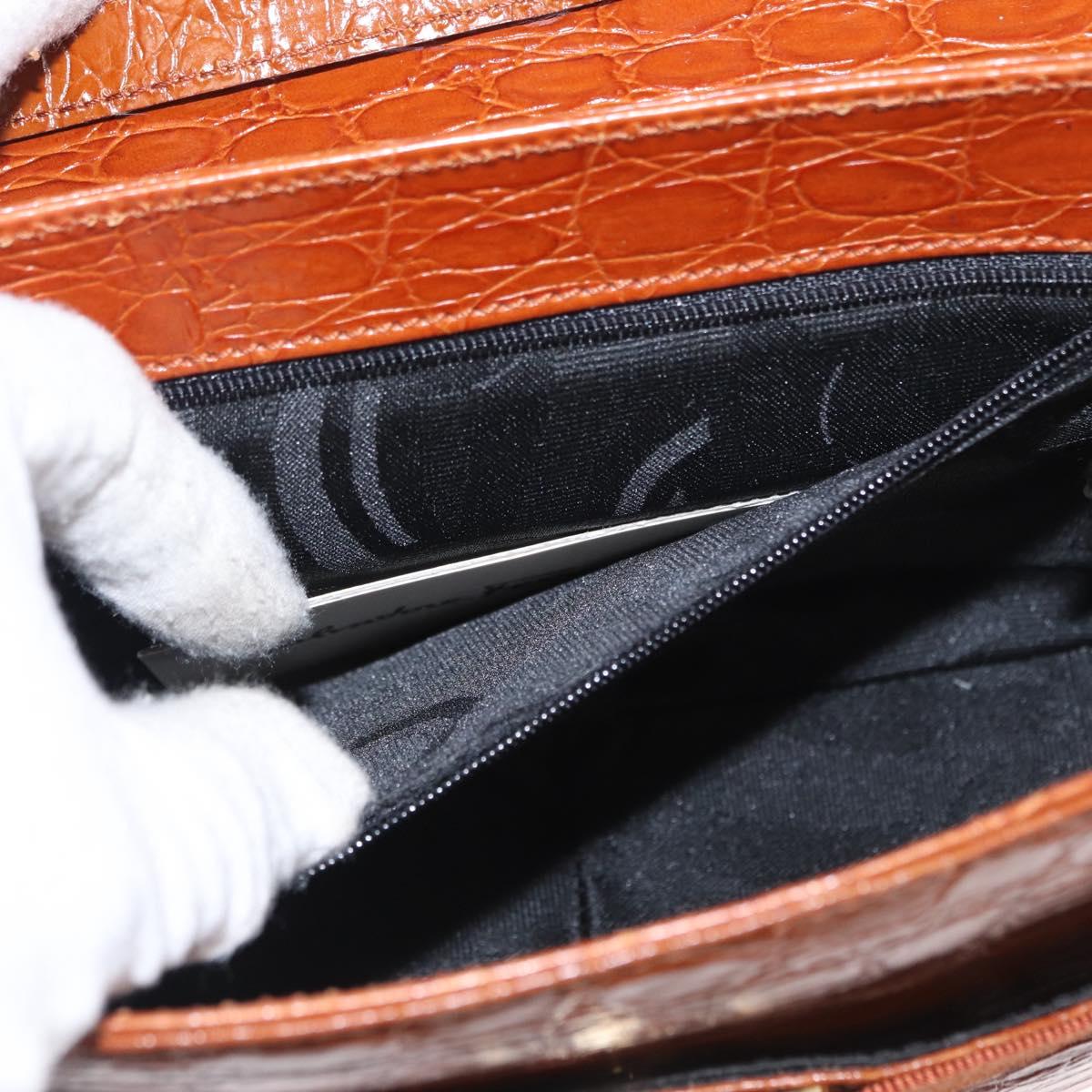 Salvatore Ferragamo Vala Hand Bag Leather 2way Brown Gold Auth 151678