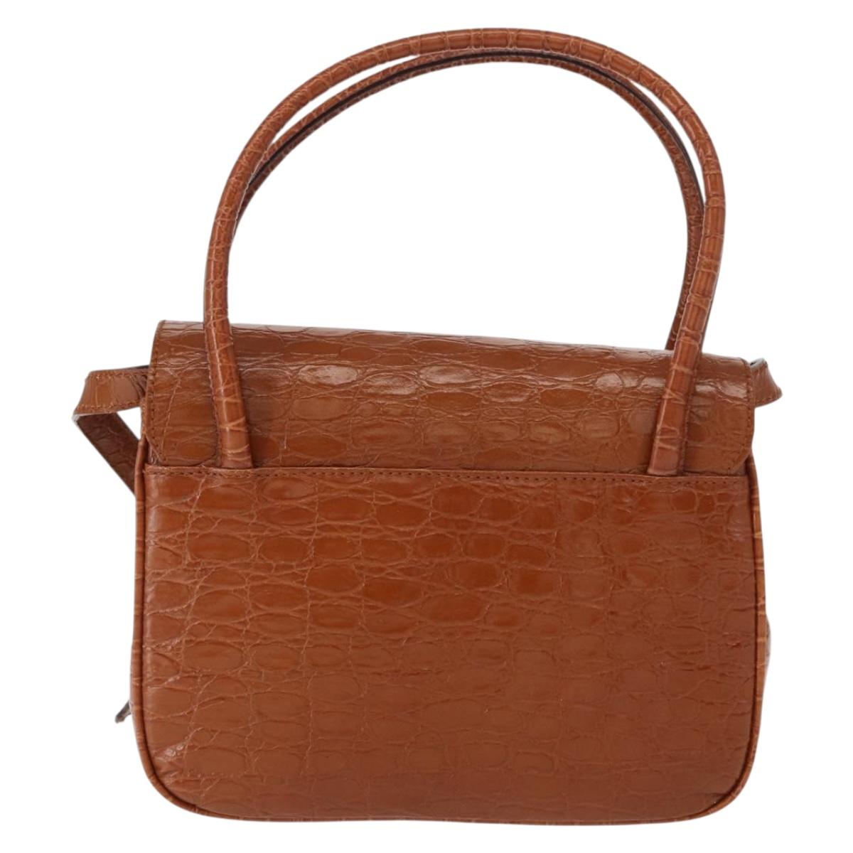 Salvatore Ferragamo Vala Hand Bag Leather 2way Brown Gold Auth 151678