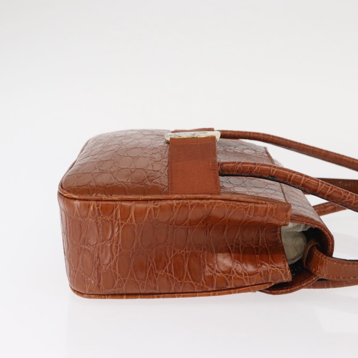 Salvatore Ferragamo Vala Hand Bag Leather 2way Brown Gold Auth 151678