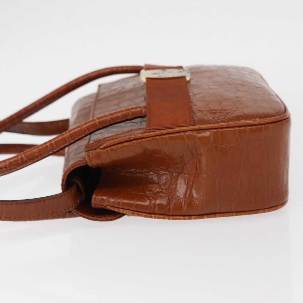 Salvatore Ferragamo Vala Hand Bag Leather 2way Brown Gold Auth 151678