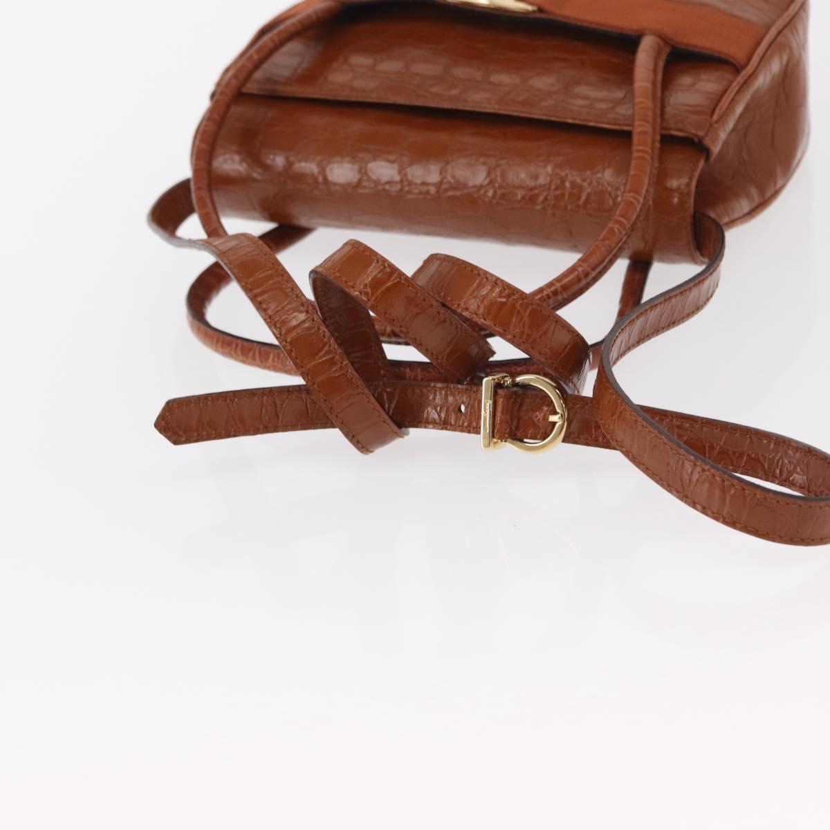 Salvatore Ferragamo Vala Hand Bag Leather 2way Brown Gold Auth 151678