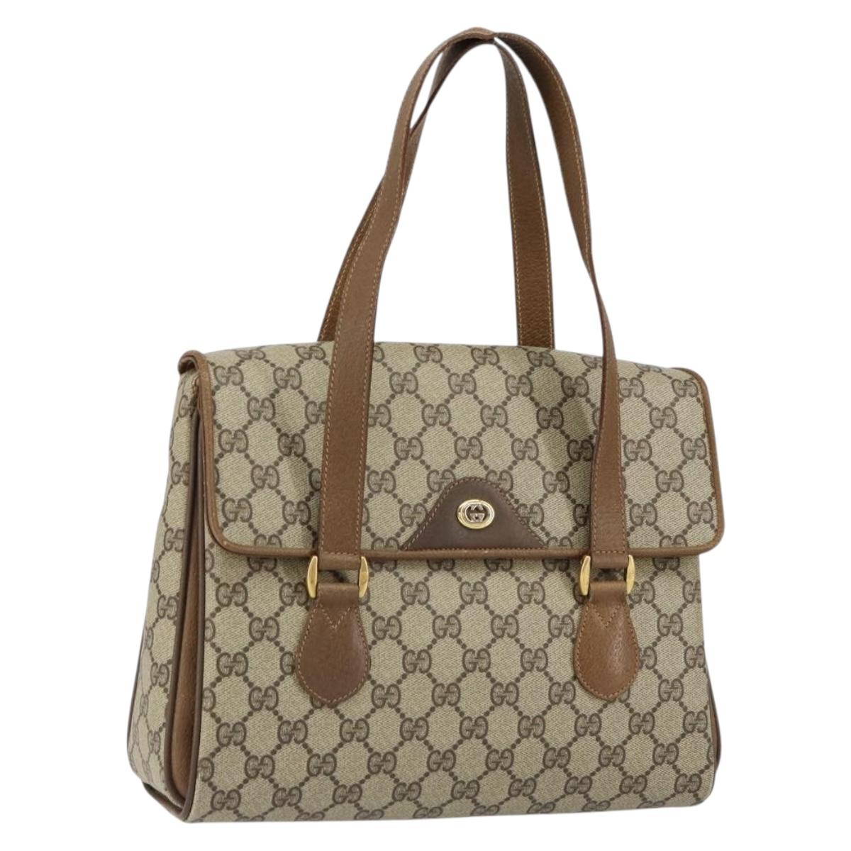 GUCCI GG Supreme Hand Bag PVC Beige Gold 116 02 080 Auth 151679