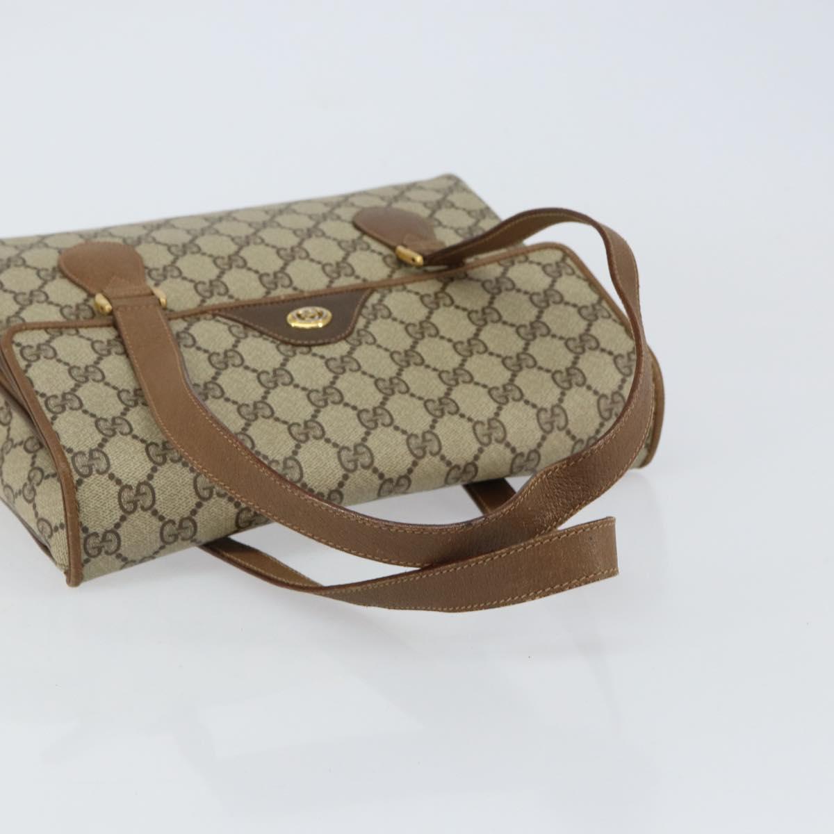 GUCCI GG Supreme Hand Bag PVC Beige Gold 116 02 080 Auth 151679