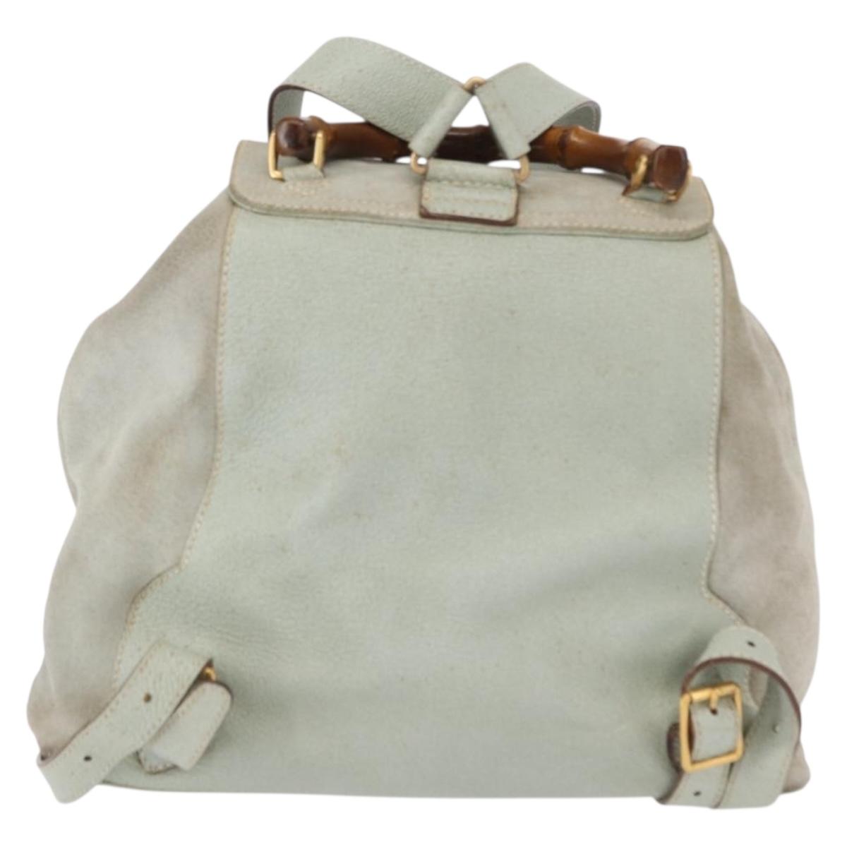 GUCCI Bamboo Backpack Suede Light Blue Gold 003 2058 0016 Auth 151681