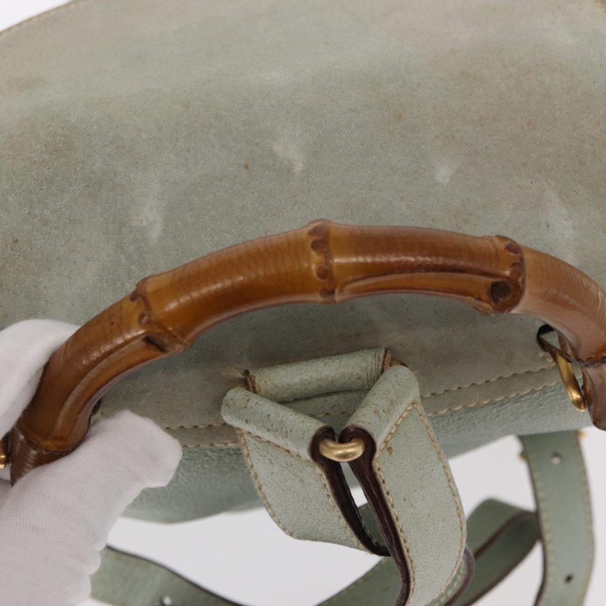 GUCCI Bamboo Backpack Suede Light Blue Gold 003 2058 0016 Auth 151681