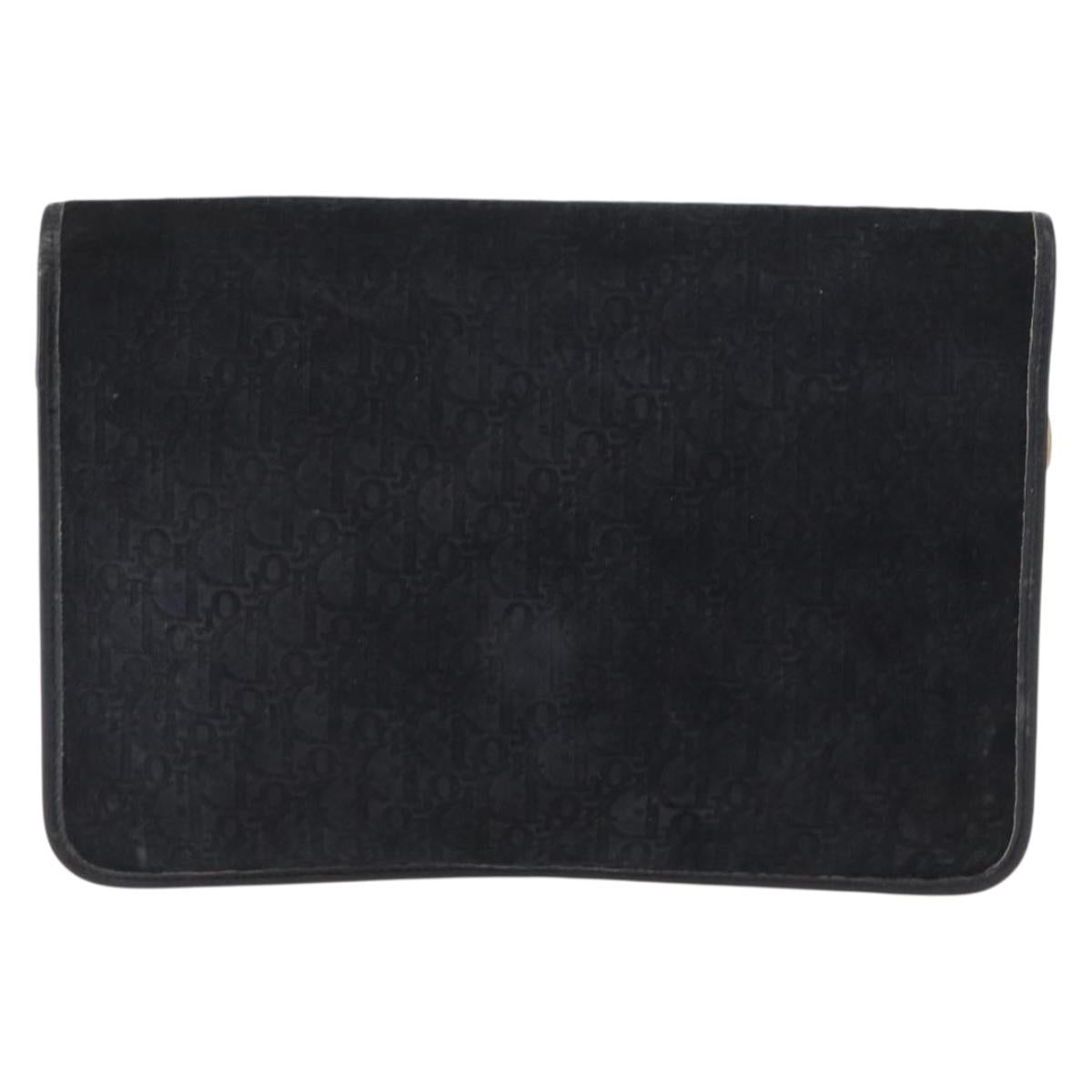 Christian Dior Trotter Canvas Clutch Bag Black Gold Auth 151684