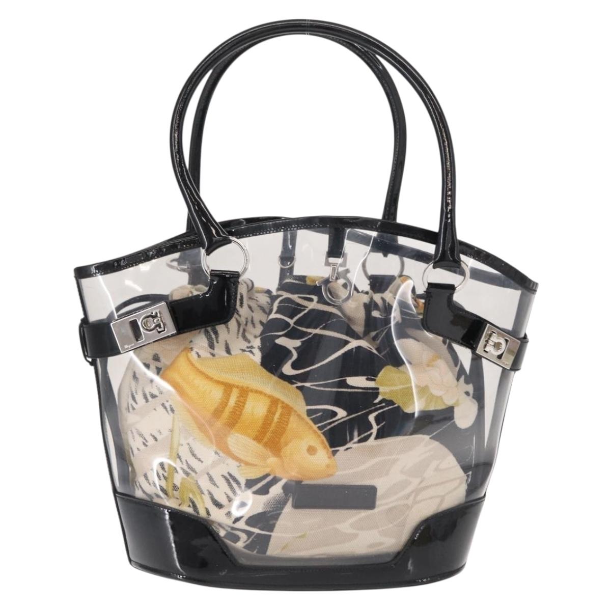 Salvatore Ferragamo Tote Bag Vinyl Clear Silver Auth 151685