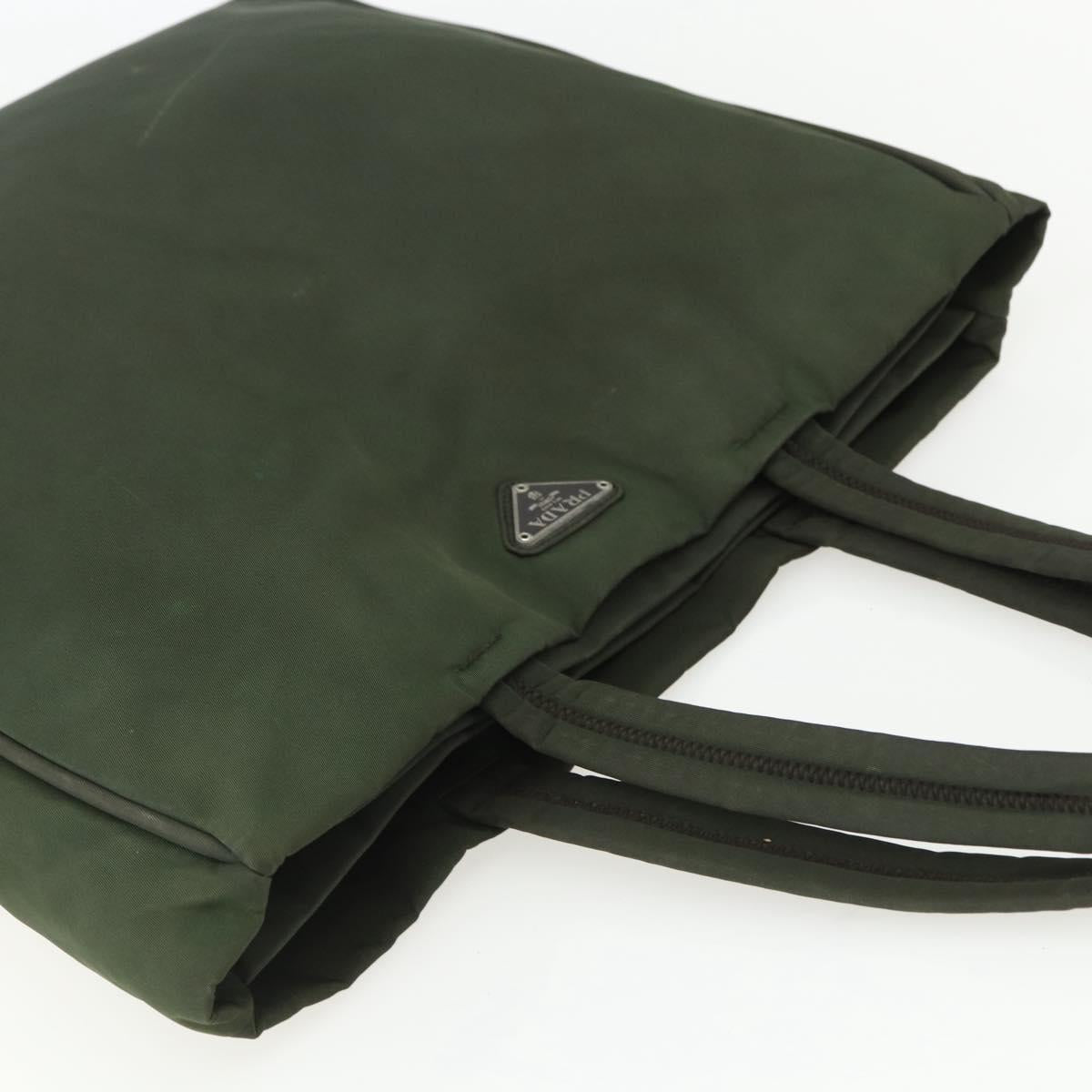 PRADA Tote Bag Nylon Green Silver Auth 151686