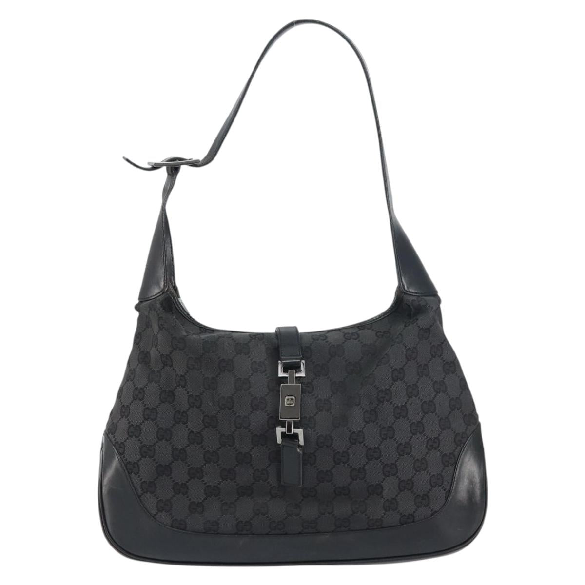 GUCCI GG Canvas Jackie Shoulder Bag Black Silver 001 3346 Auth 151687