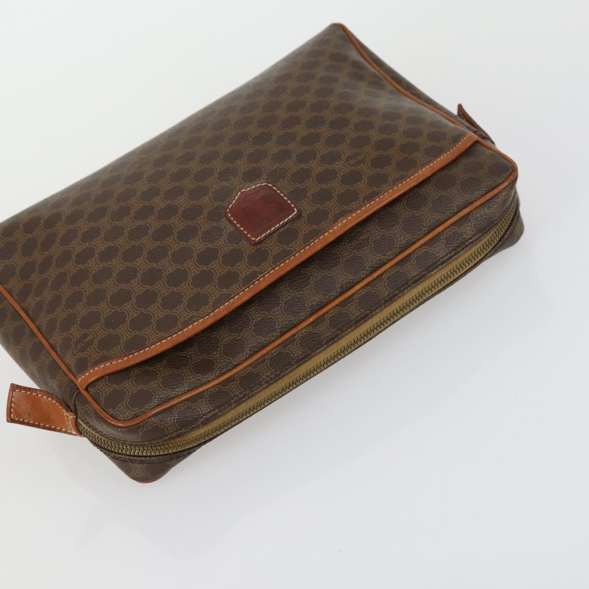 CELINE Macadam Canvas C Sulky Hand Bag PVC 2 Set Brown Navy Auth 151692