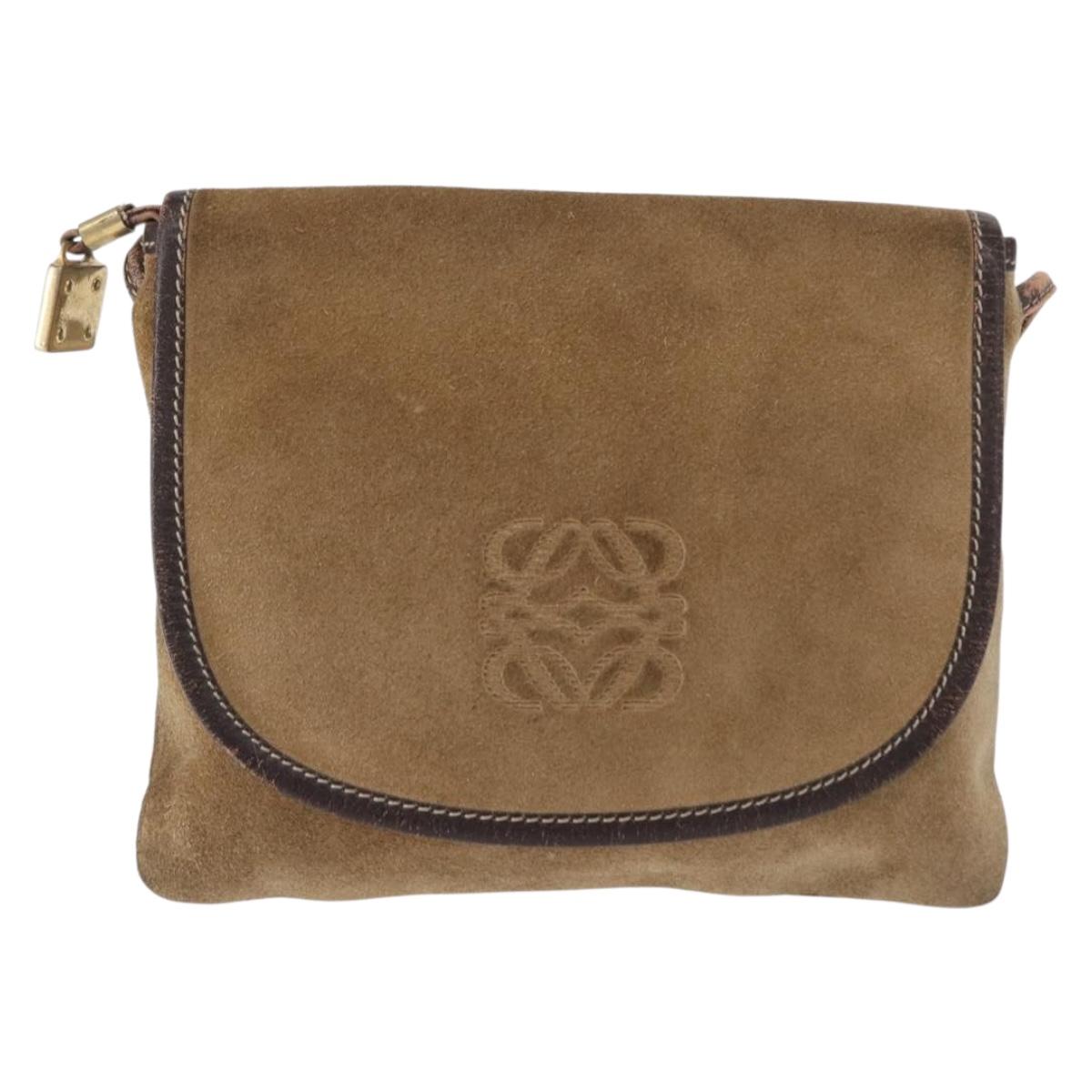 LOEWE Anagram Shoulder Bag Suede Beige Gold Auth 151693