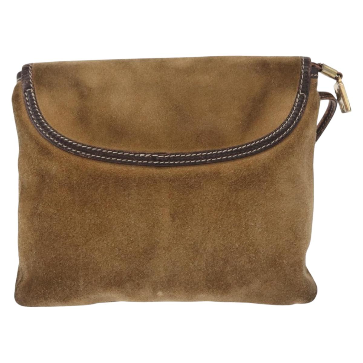 LOEWE Anagram Shoulder Bag Suede Beige Gold Auth 151693