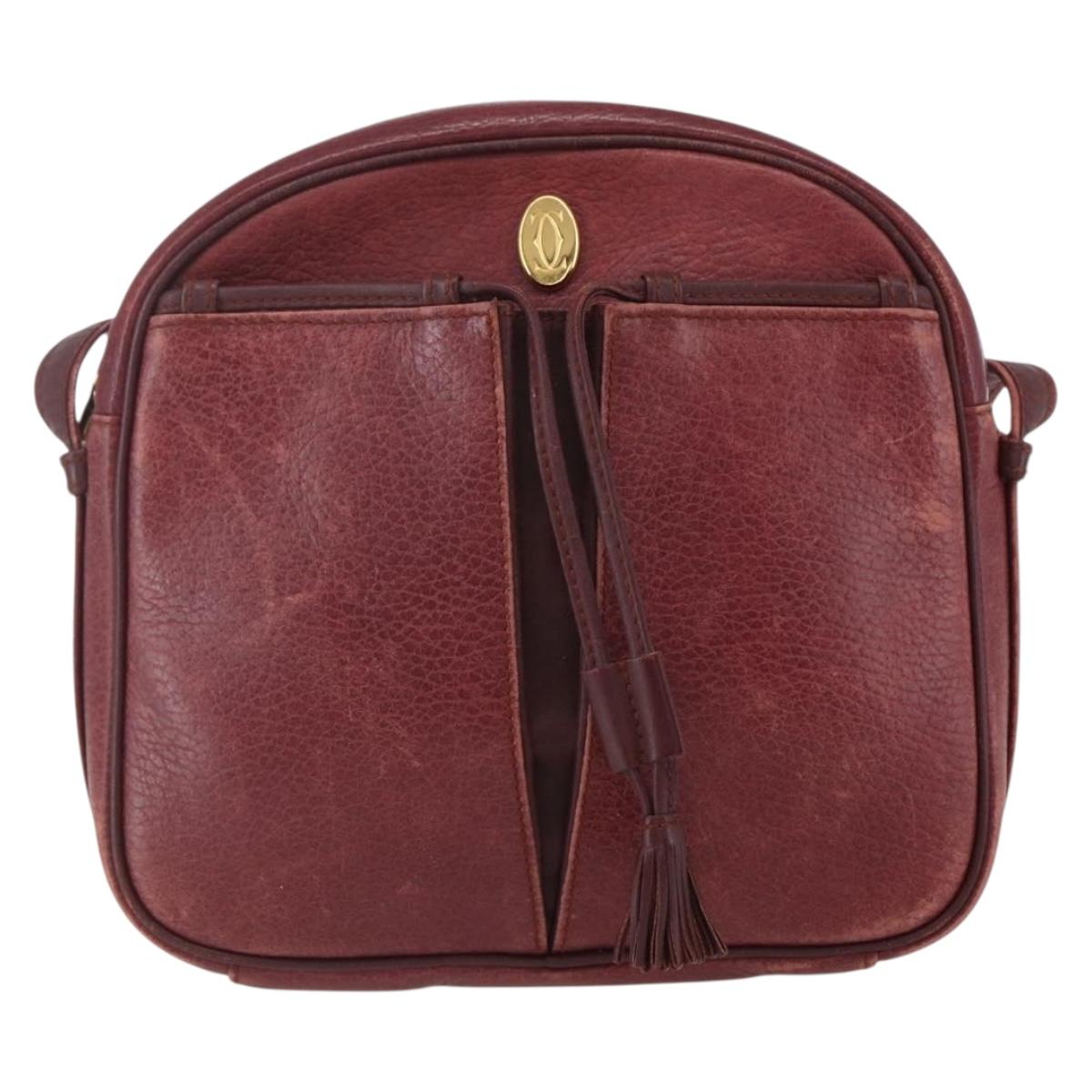 CARTIER Must Line Shoulder Bag Leather Bordeaux Gold Auth 151694