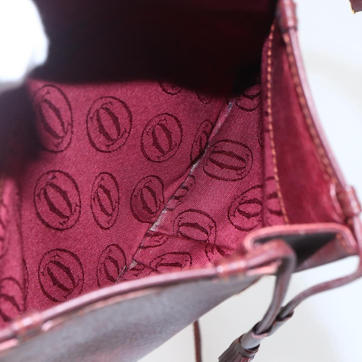 CARTIER Must Line Shoulder Bag Leather Bordeaux Gold Auth 151694