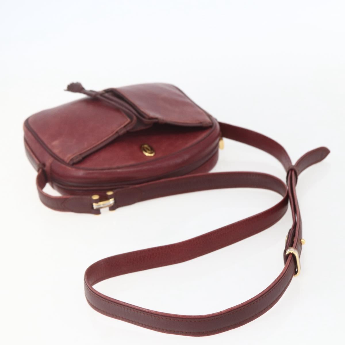CARTIER Must Line Shoulder Bag Leather Bordeaux Gold Auth 151694