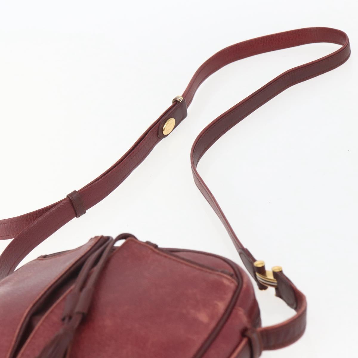 CARTIER Must Line Shoulder Bag Leather Bordeaux Gold Auth 151694