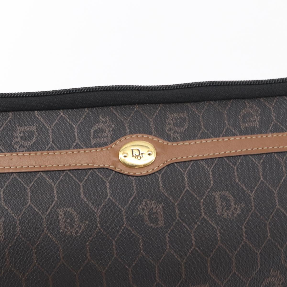 Christian Dior Honeycomb Canvas Clutch Bag PVC Black Gold Auth 151696