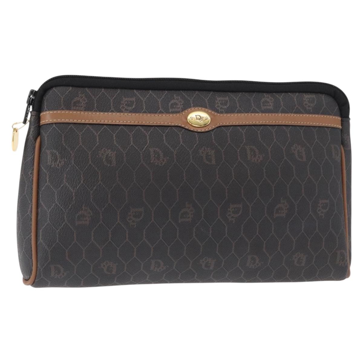 Christian Dior Honeycomb Canvas Clutch Bag PVC Black Gold Auth 151696
