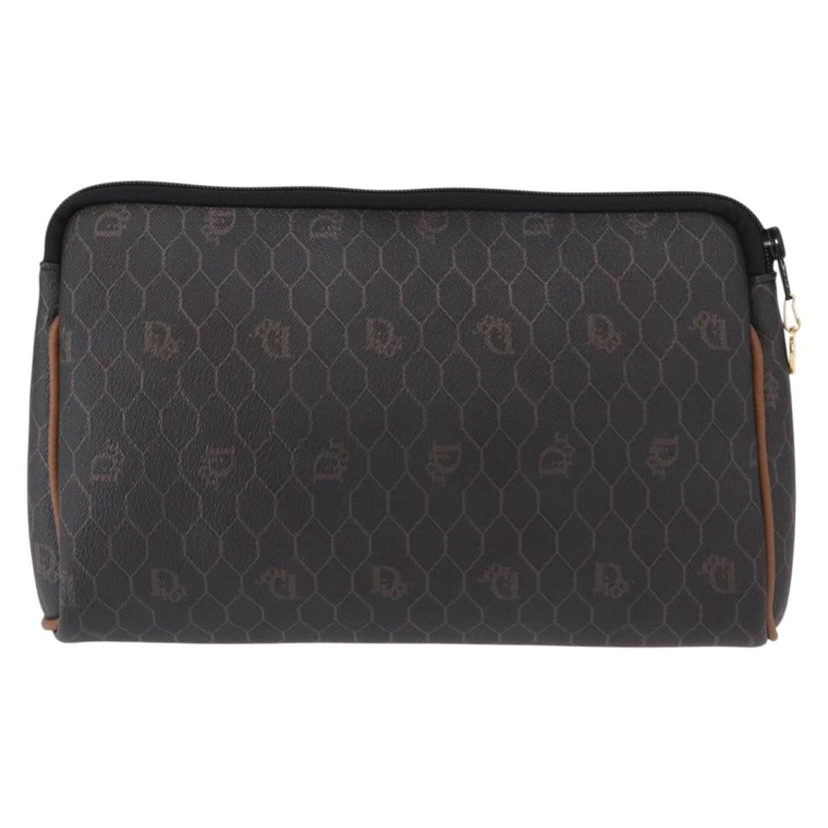 Christian Dior Honeycomb Canvas Clutch Bag PVC Black Gold Auth 151696