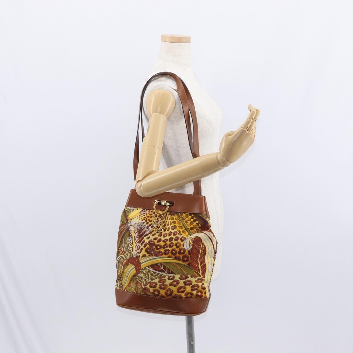 Salvatore Ferragamo Shoulder Bag Canvas Brown Gold Auth 151697