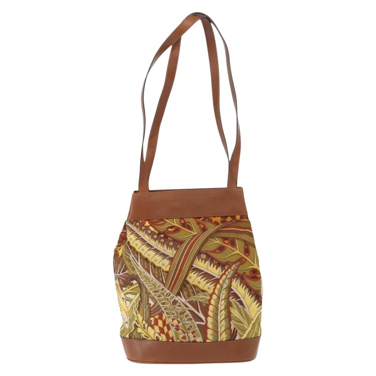 Salvatore Ferragamo Shoulder Bag Canvas Brown Gold Auth 151697