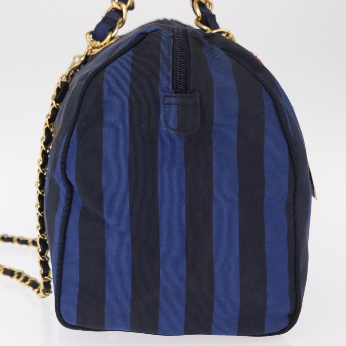 VALENTINO Shoulder Bag Canvas 2way Blue Gold Auth 151699