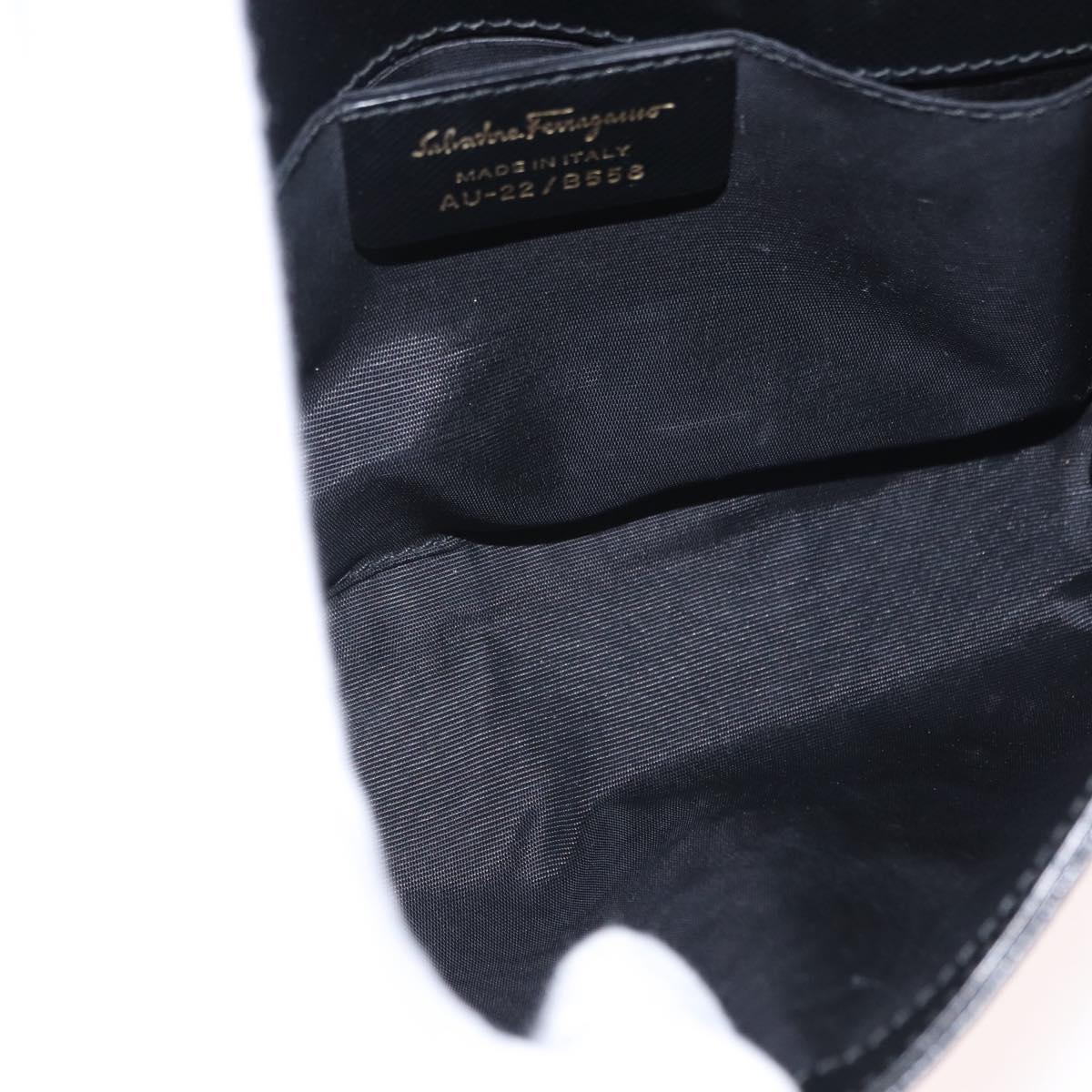 Salvatore Ferragamo Chain Shoulder Bag Leather Black Gold Auth 151702