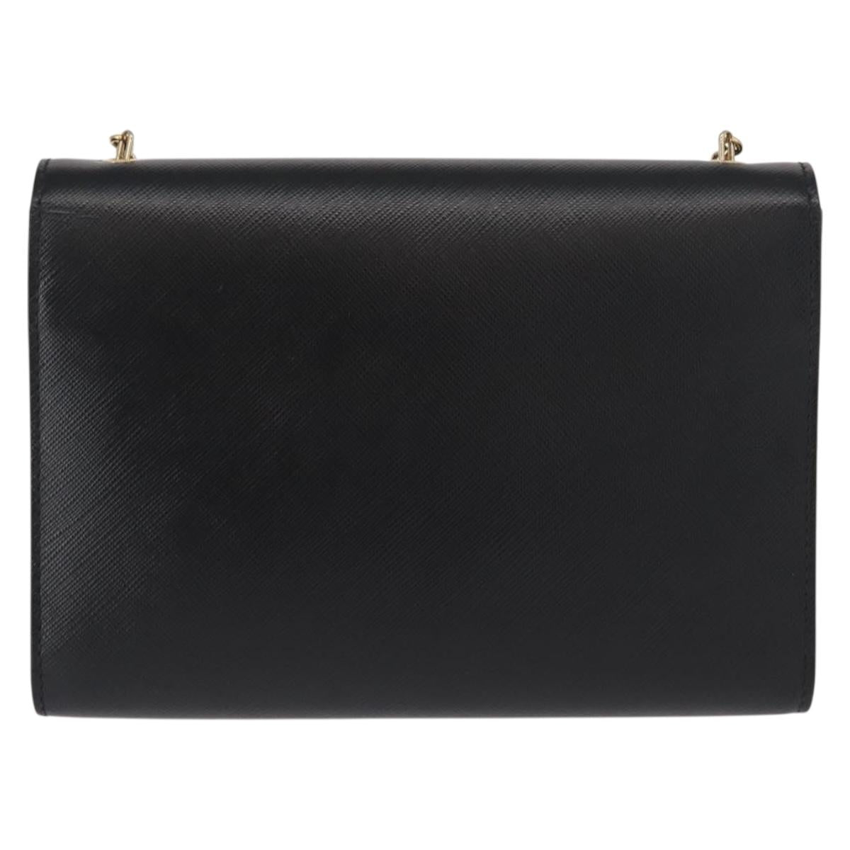 Salvatore Ferragamo Chain Shoulder Bag Leather Black Gold Auth 151702