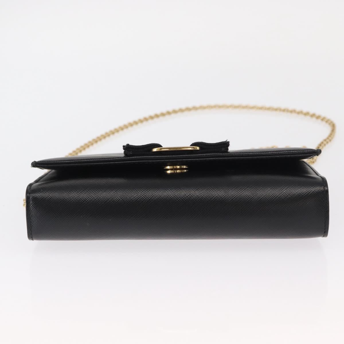 Salvatore Ferragamo Chain Shoulder Bag Leather Black Gold Auth 151702