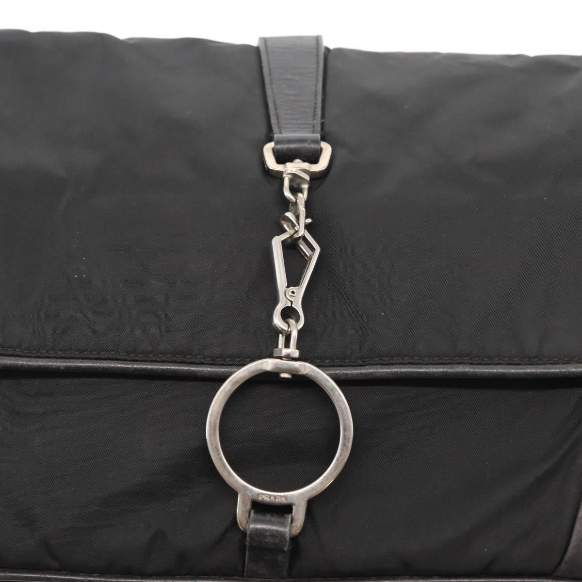 PRADA Shoulder Bag Nylon Black Silver Auth 151705