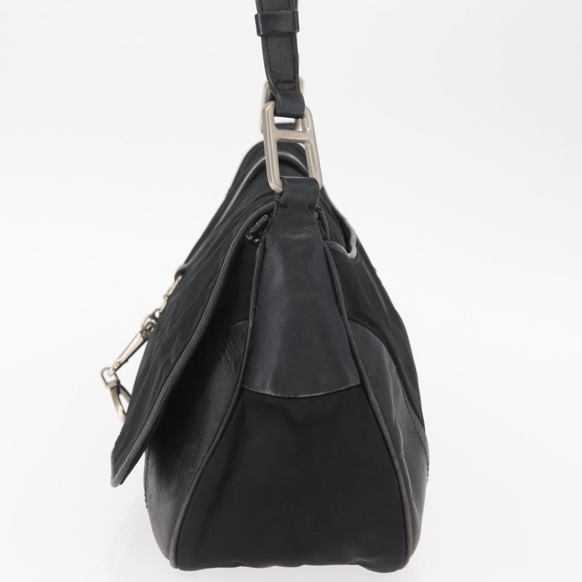 PRADA Shoulder Bag Nylon Black Silver Auth 151705