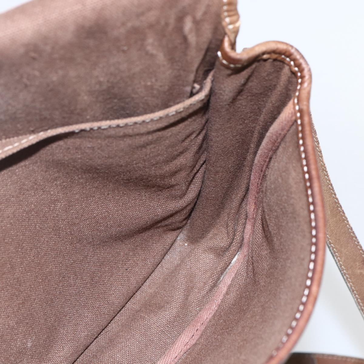 LOEWE Anagram Shoulder Bag Leather Beige Gold Auth 151706