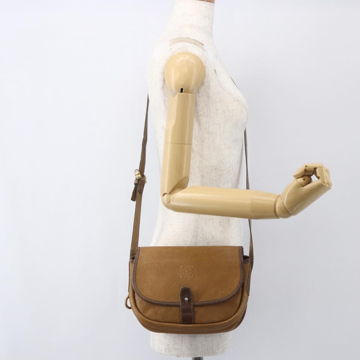LOEWE Anagram Shoulder Bag Leather Beige Gold Auth 151706
