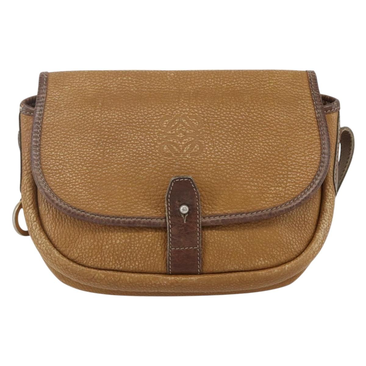 LOEWE Anagram Shoulder Bag Leather Beige Gold Auth 151706