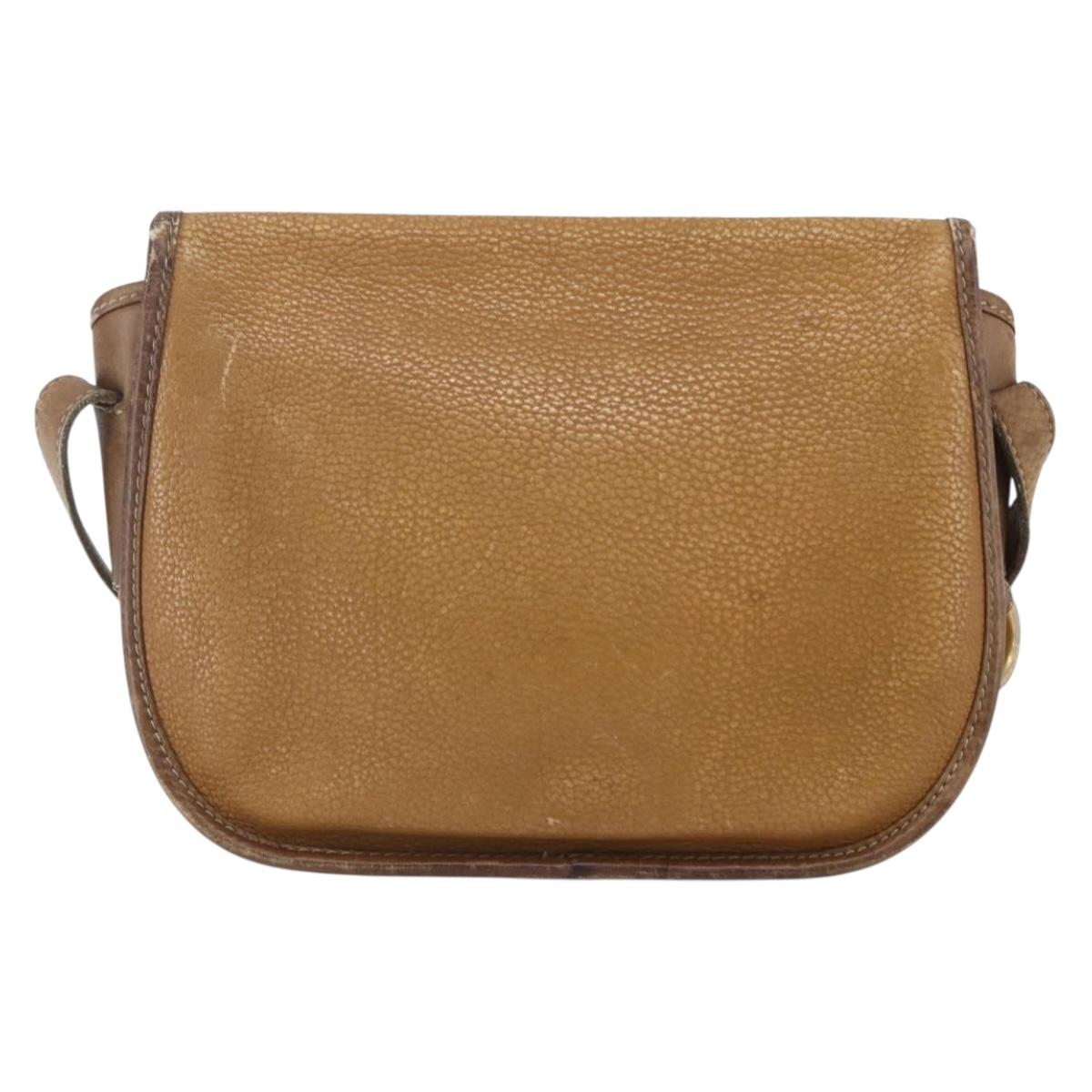 LOEWE Anagram Shoulder Bag Leather Beige Gold Auth 151706