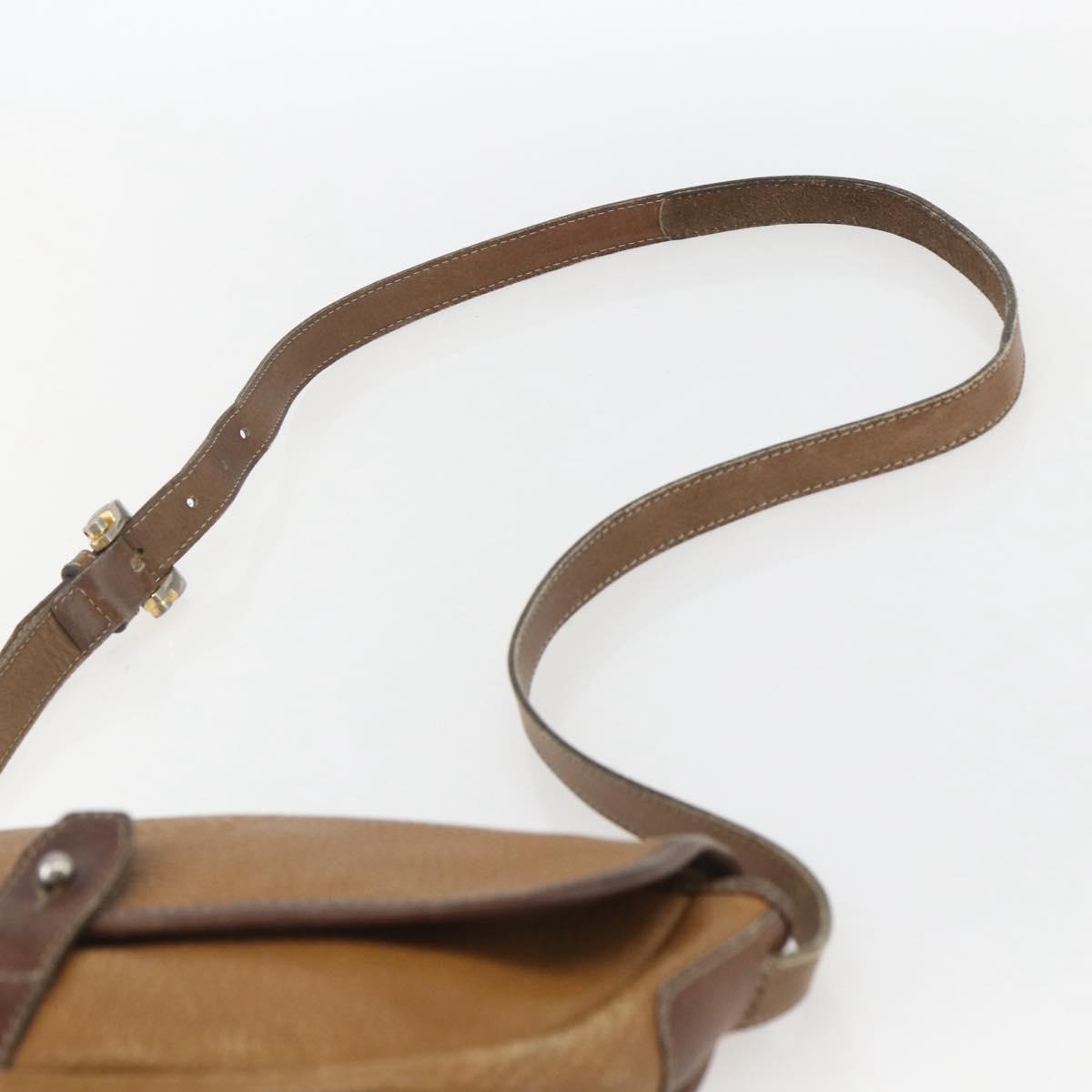 LOEWE Anagram Shoulder Bag Leather Beige Gold Auth 151706