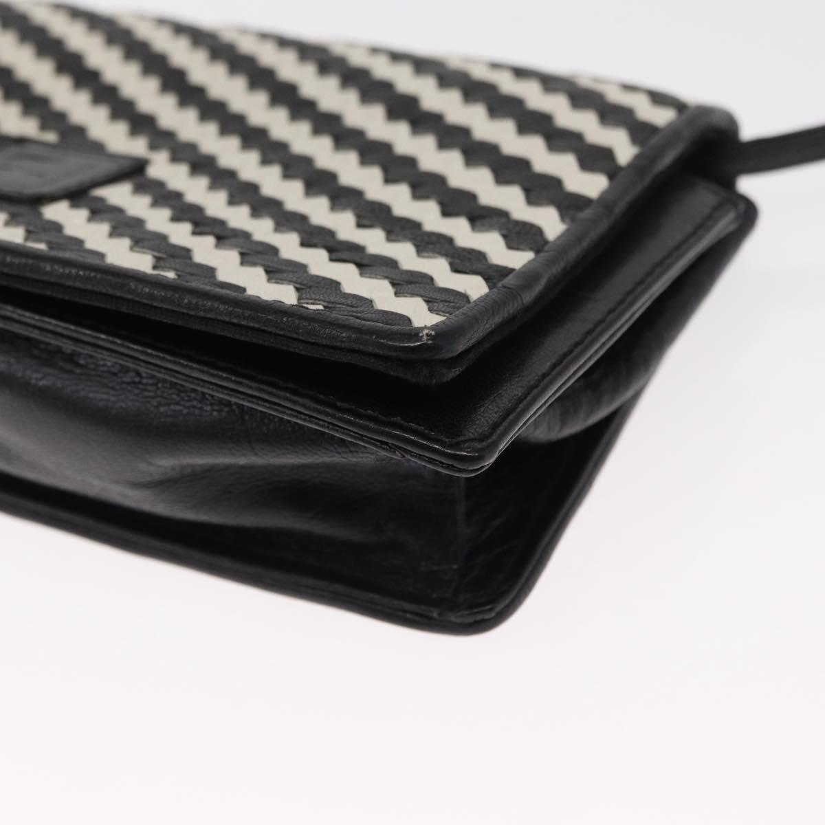 FENDI Shoulder Bag Leather Black White Auth 151723