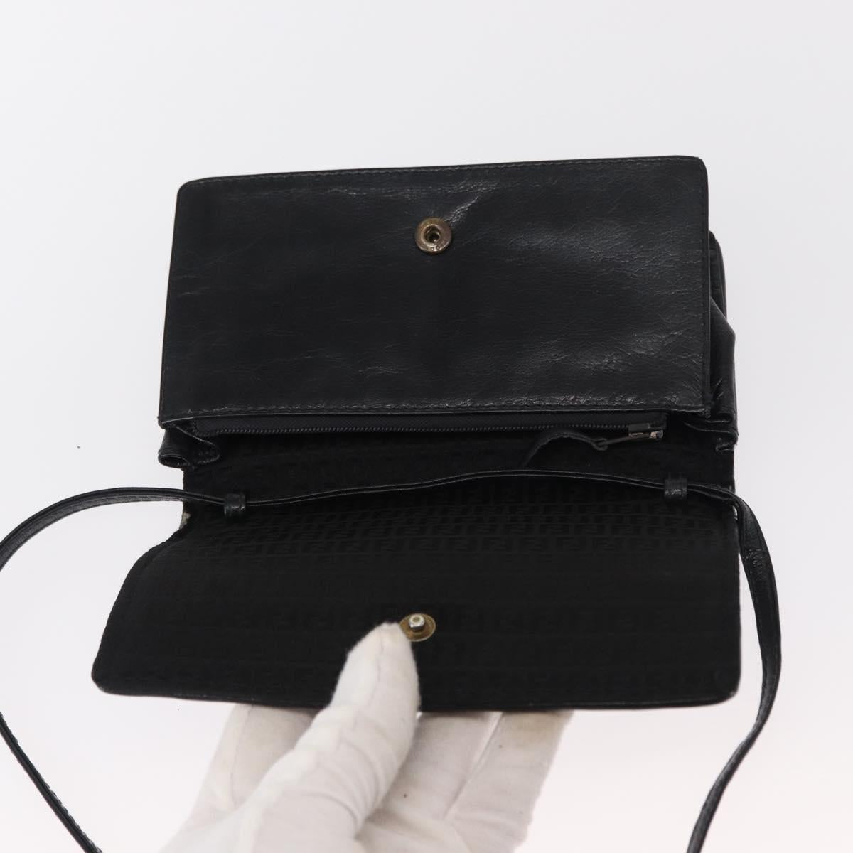 FENDI Shoulder Bag Leather Black White Auth 151723