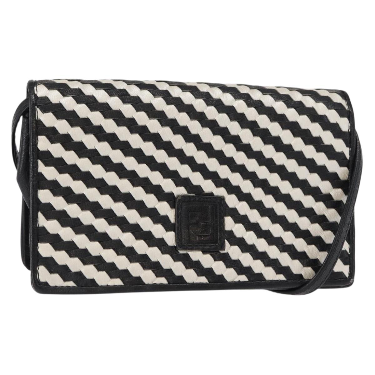 FENDI Shoulder Bag Leather Black White Auth 151723