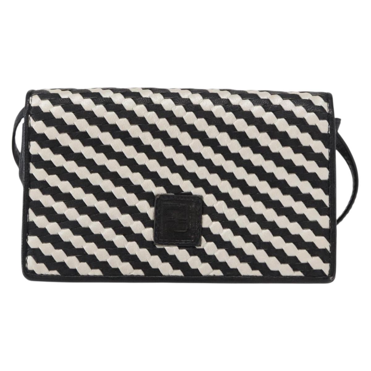 FENDI Shoulder Bag Leather Black White Auth 151723