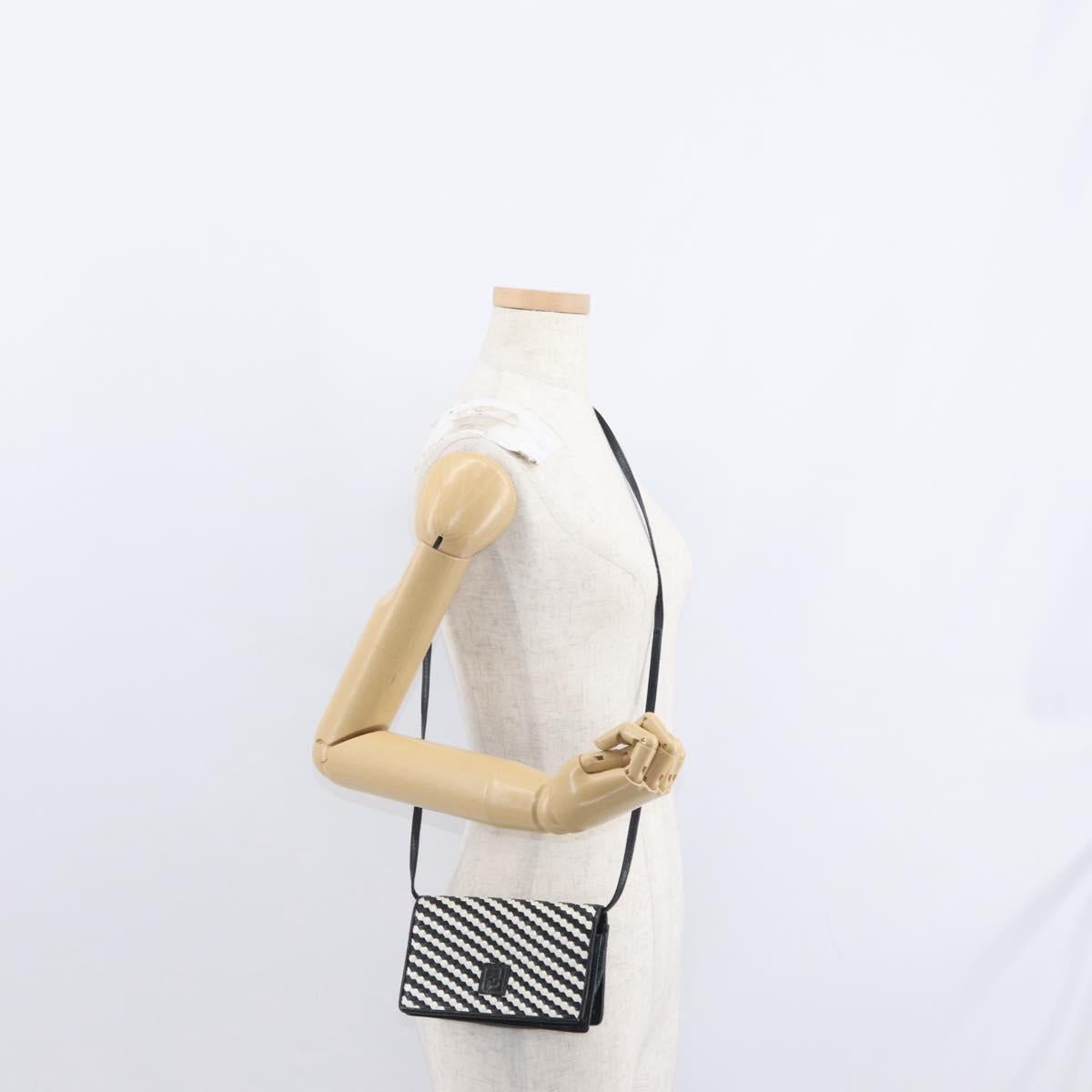 FENDI Shoulder Bag Leather Black White Auth 151723