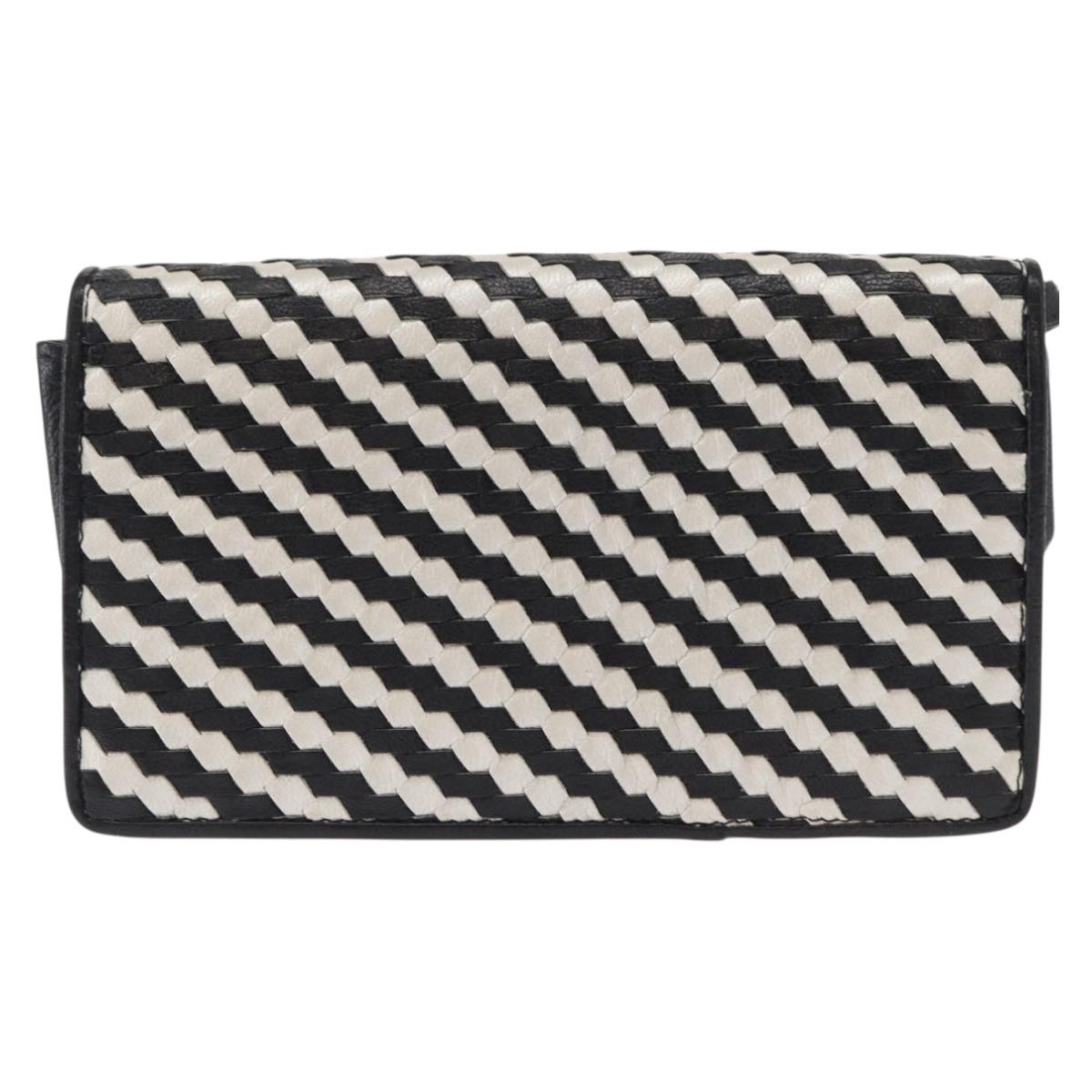 FENDI Shoulder Bag Leather Black White Auth 151723