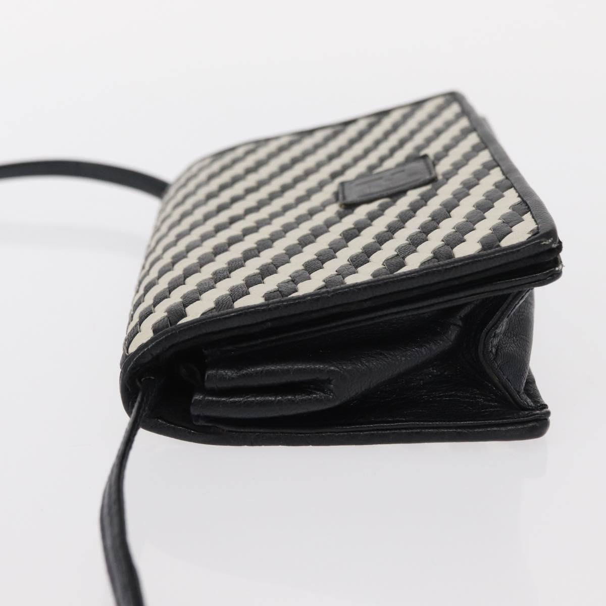 FENDI Shoulder Bag Leather Black White Auth 151723