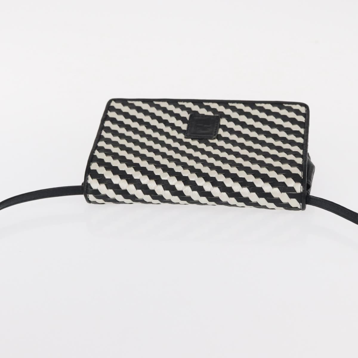 FENDI Shoulder Bag Leather Black White Auth 151723