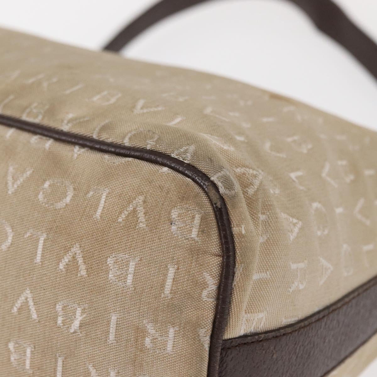 BVLGARI Shoulder Bag Canvas Beige Silver Auth 151725